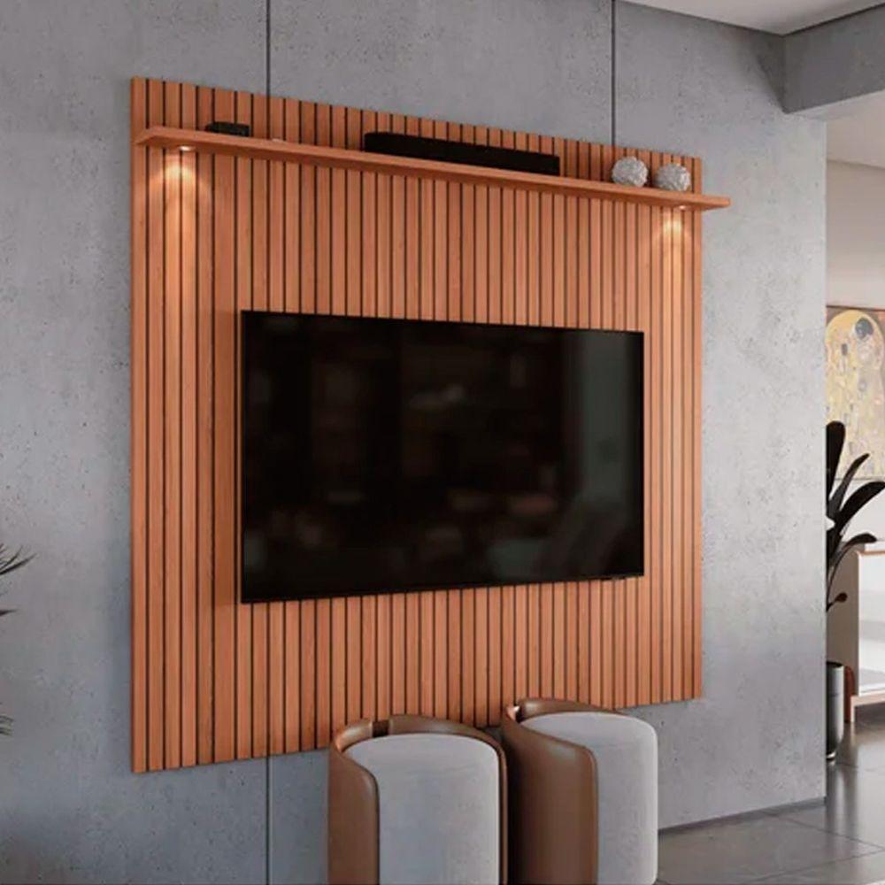 Rack Bancada Com Painel Para Tv De Até 70 Com Led Magnu Jequitibá Ripado 3d-off White - 6