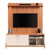Rack Bancada Com Painel Para Tv De Até 70 Com Led Magnu Jequitibá Ripado 3d-off White - 1