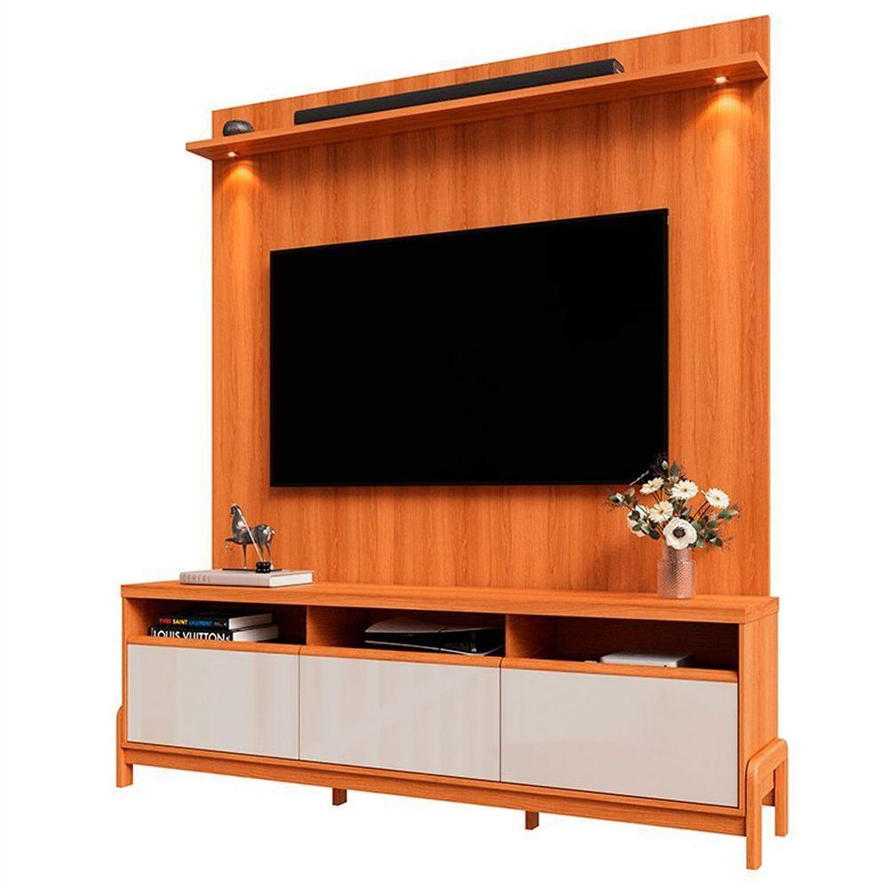 Rack Bancada Com Painel 1 Porta 2 Gavetas Para Tv De Até 75 Viron Jequitiba-off White - 1