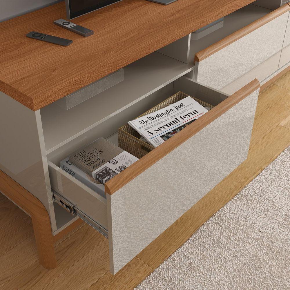 Rack Bancada Com Painel 1 Porta 2 Gavetas Para Tv De Até 75 Viron Jequitibá Ripado 3d-off White - 6