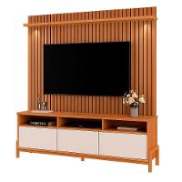 Rack Bancada Com Painel 1 Porta 2 Gavetas Para Tv De Até 75 Viron Jequitibá Ripado 3d-off White - 1