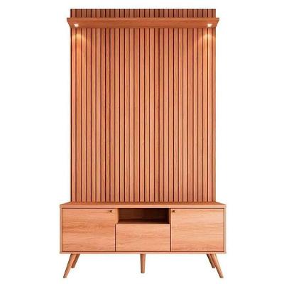 Rack Bancada 1 Porta 2 Gavetas E Painel Para Tv De Até 55 Rivire 1.3 Jequitibá Ripado 3d