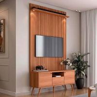 Rack Bancada 1 Porta 2 Gavetas E Painel Para Tv De Até 55 Rivire 1.3 Jequitibá Ripado 3d - 8