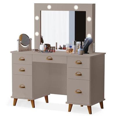 Penteadeira Camarim New Seul Com Banqueta Almofadada Mani - Luapa Móveis