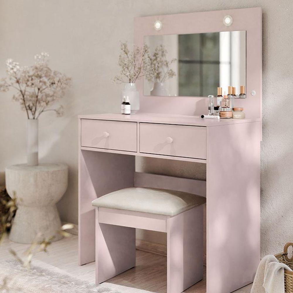 Penteadeira Camarim E Banqueta Maia Com Almofada Rose - Luapa Móveis - 5