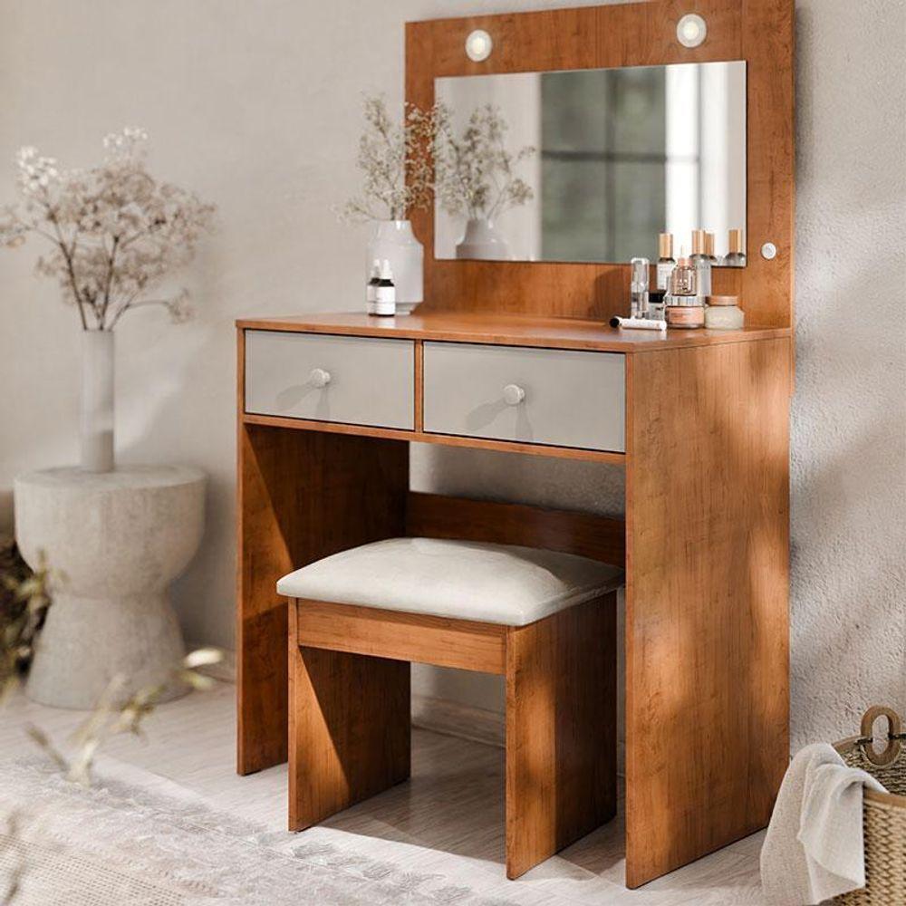 Penteadeira Camarim E Banqueta Maia Com Almofada Freijó Mani - Luapa Móveis - 5