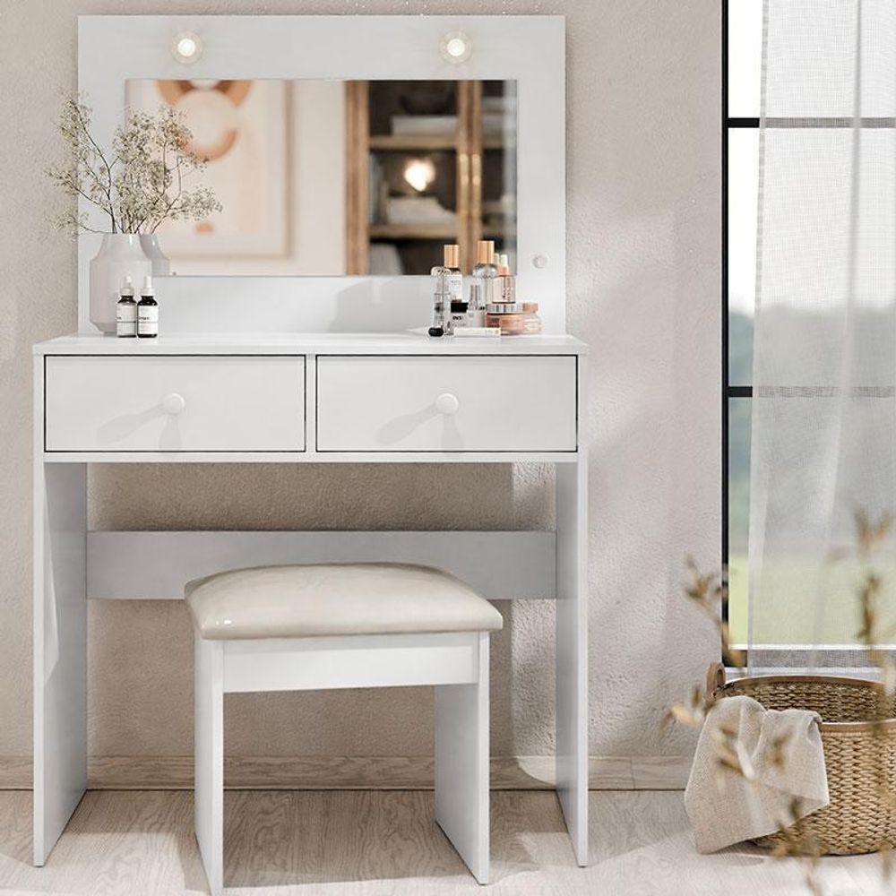 Penteadeira Camarim E Banqueta Maia Com Almofada Branco - Luapa Móveis - 6