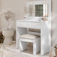 Penteadeira Camarim E Banqueta Maia Com Almofada Branco - Luapa Móveis - 5