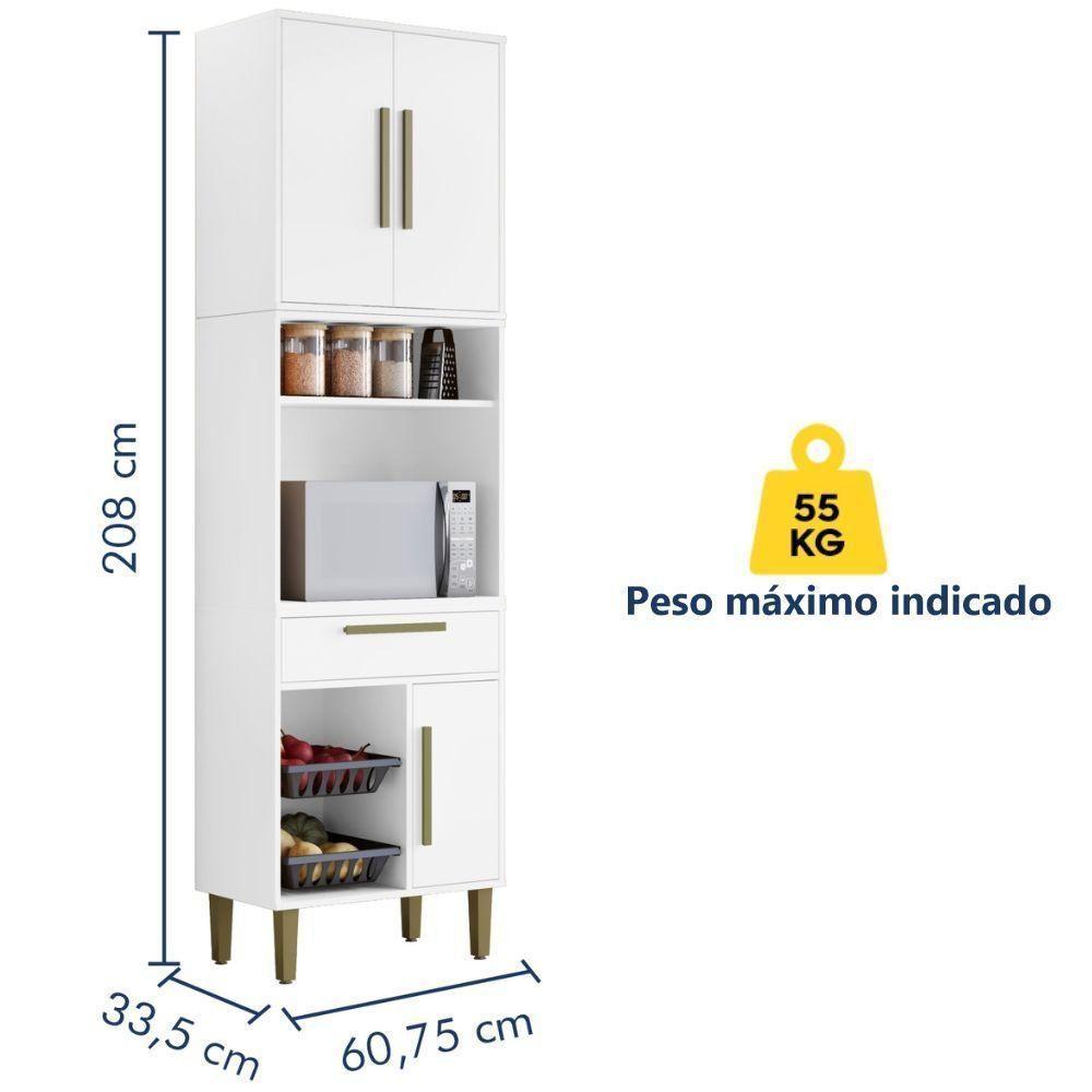 Paneleiro Com Fruteira Lorena 3 Portas 1 Gaveta Branco Kaiki Móveis - 3