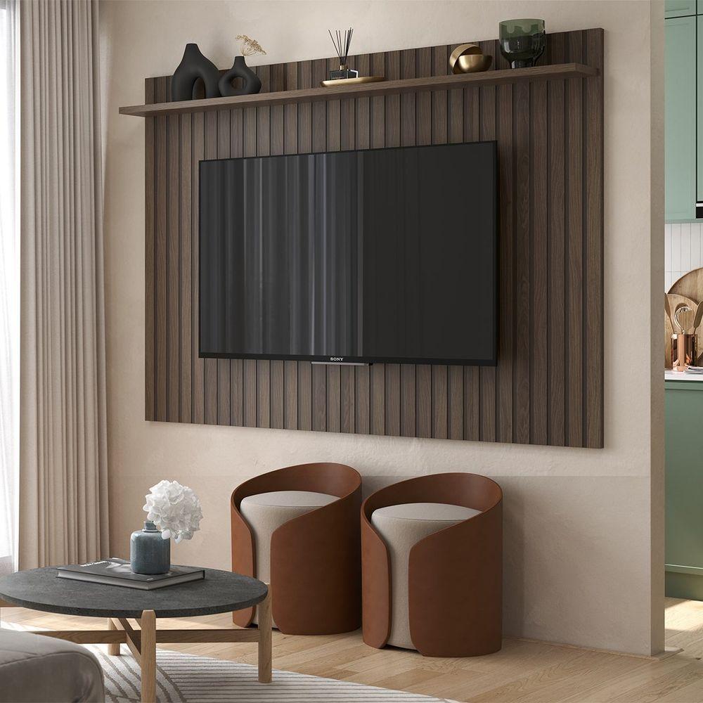 Painel Para Tv De Até 75 Com 1 Prateleira Dalva Imbuia-off White - 6