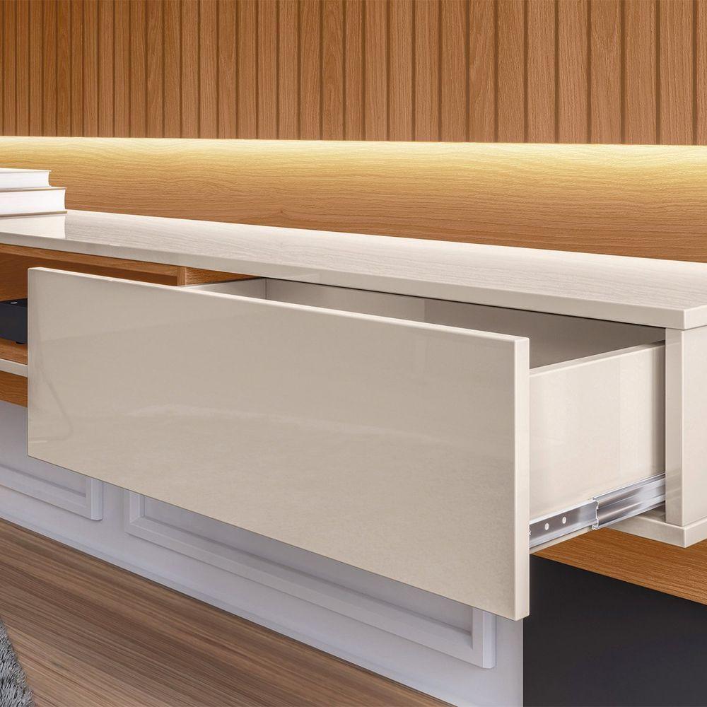 Painel Para Tv De Até 70 2 Gavetas Pietra Jequitibá Ripado 3d-off White - 3