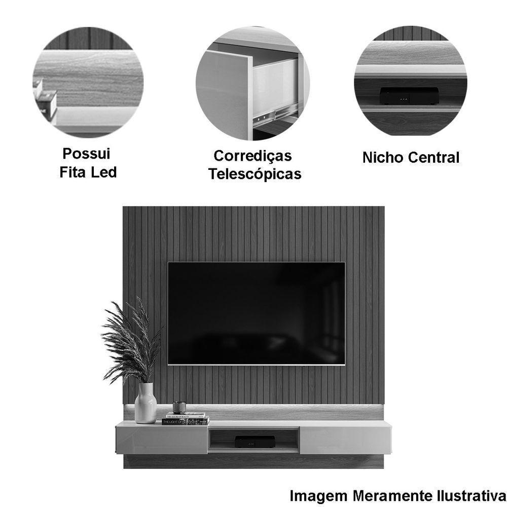 Painel Para Tv De Até 70 2 Gavetas Pietra Jequitibá Ripado 3d-off White - 4