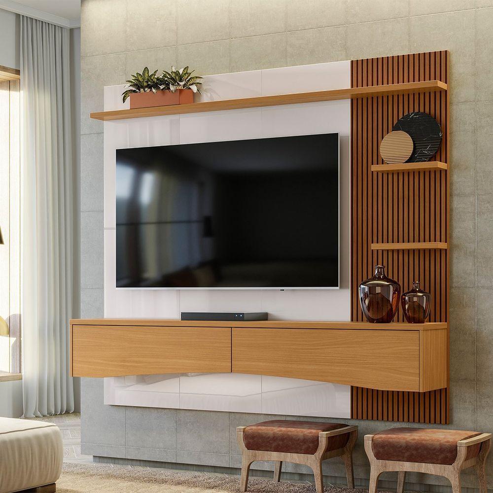 Painel Para Tv De Até 65 2 Gavetas Elise Off White Perolizado-tauari Ripado - 5