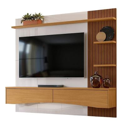 Painel Para Tv De Até 65 2 Gavetas Elise Off White Perolizado-tauari Ripado
