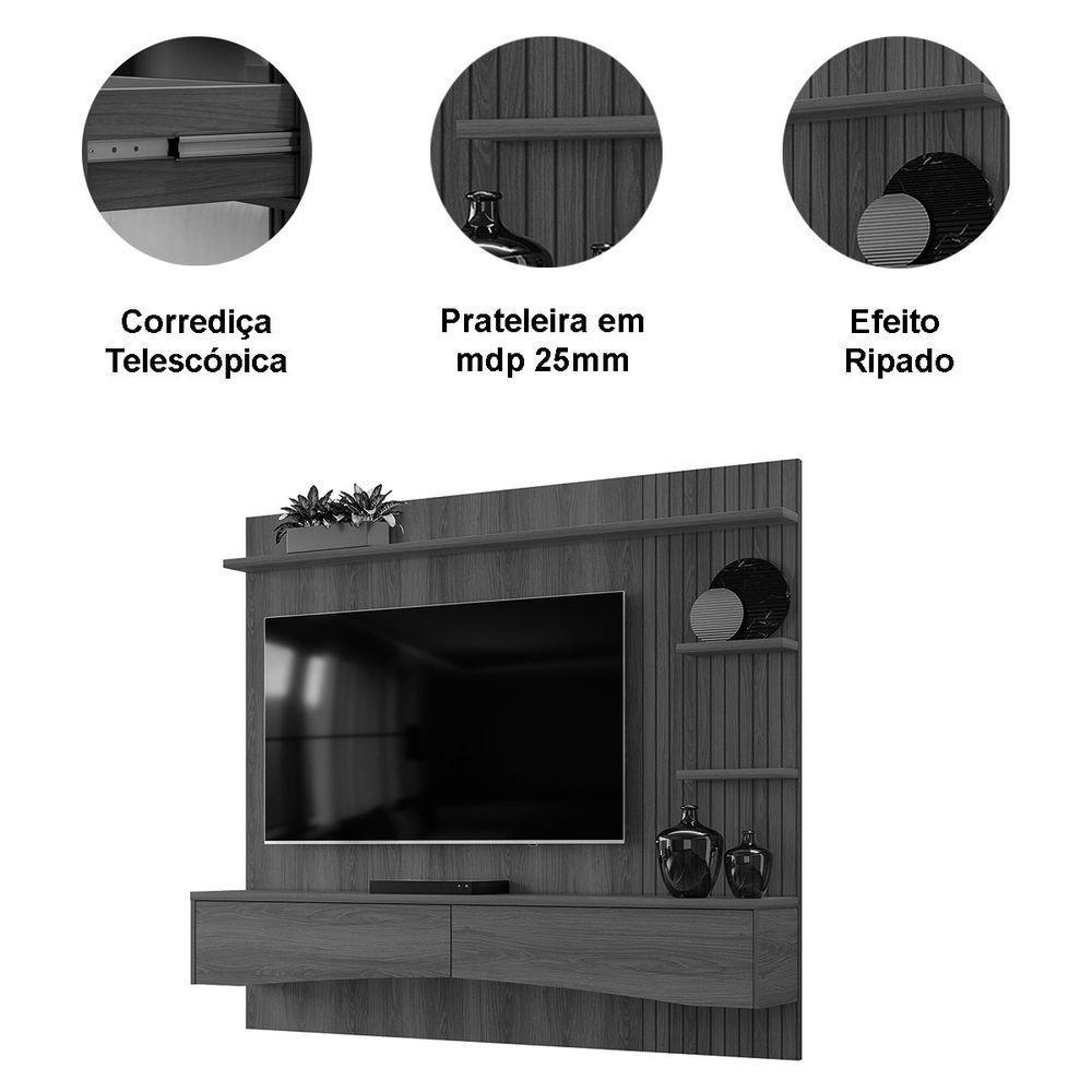 Painel Para Tv De Até 65 2 Gavetas Elise Jequitibá Ripado - 3