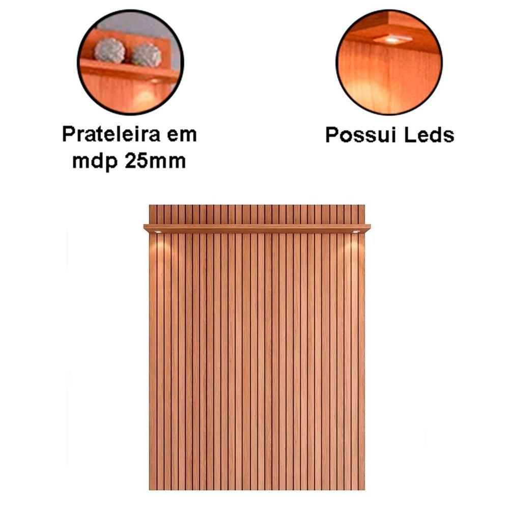 Painel Para Tv De Até 55 Com Led Rivire 1.3 Jequitibá Ripado 3d - 3