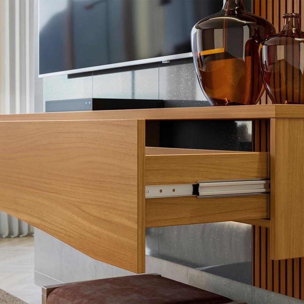 Painel Para Tv De Até 65 2 Gavetas Elise Cinza Perolizado-tauari Ripado - 2