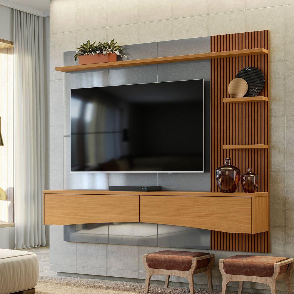 Painel Para Tv De Até 65 2 Gavetas Elise Cinza Perolizado-tauari Ripado - 5