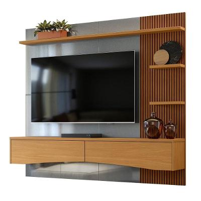 Painel Para Tv De Até 65 2 Gavetas Elise Cinza Perolizado-tauari Ripado