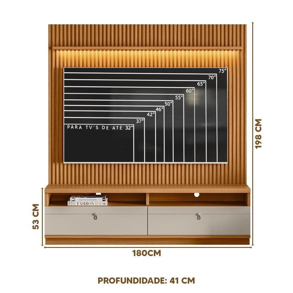 Painel Com Rack Para Tv Até 75 Polegadas Ripado Nature Off White - 3