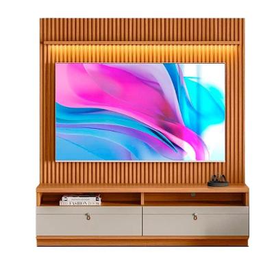 Painel com Rack para Tv Ripado Até 75 Polegadas 180cm em MDF e MDP Off White com LED