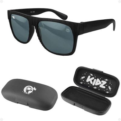 Oculos Sol Infantil Proteção Uv Preto Vintage Criança + Case Qualidade Premium Acetato Praia Casual