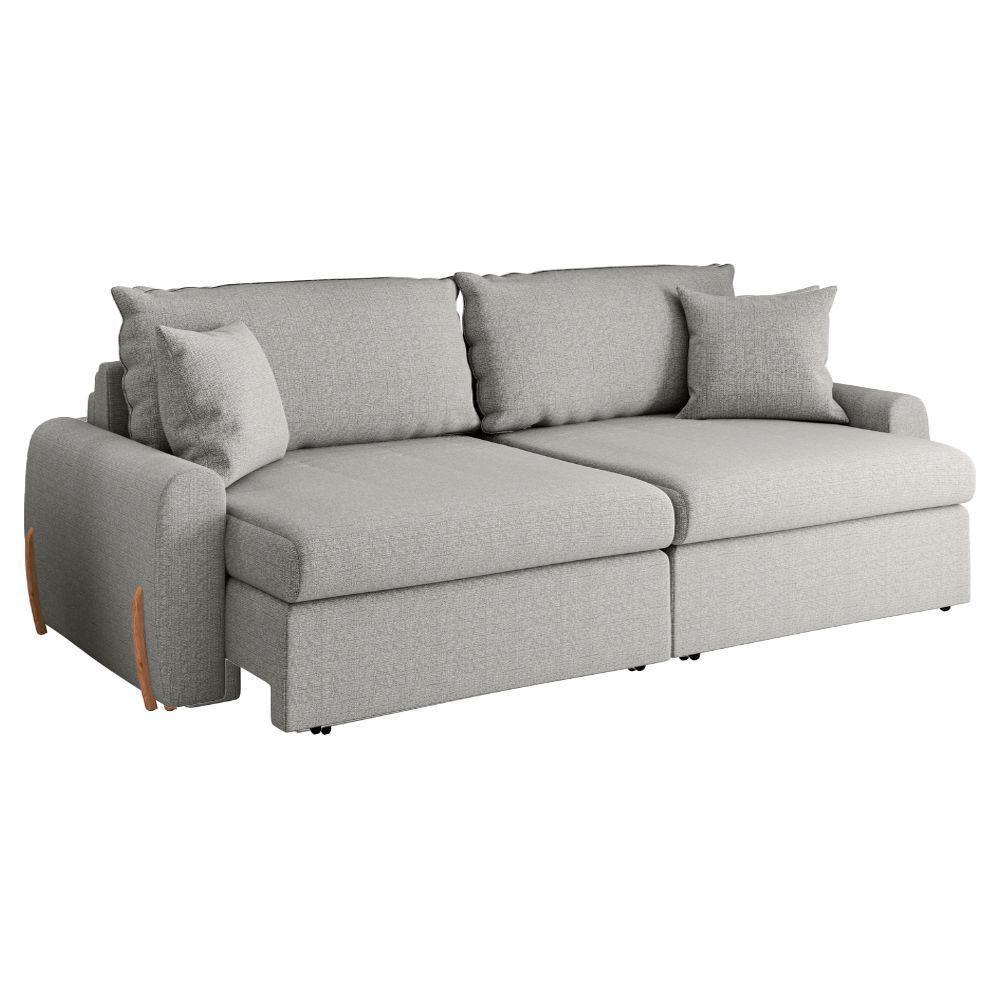 Sofá Cama Retrátil 4 Lugares 2,36m Com Almofadas Linho Baltik Cinza - 1