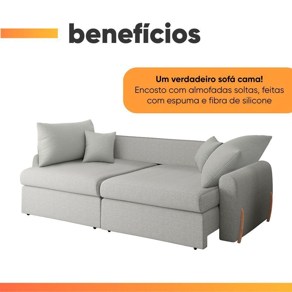 Sofá Cama Retrátil 4 Lugares 2,36m Com Almofadas Linho Baltik Cinza - 4
