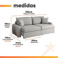 Sofá Cama Retrátil 4 Lugares 2,36m Com Almofadas Linho Baltik Cinza - 3