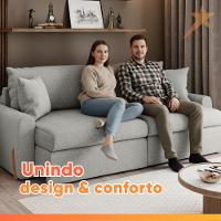 Sofá Cama Retrátil 4 Lugares 2,36m Com Almofadas Linho Baltik Cinza - 9