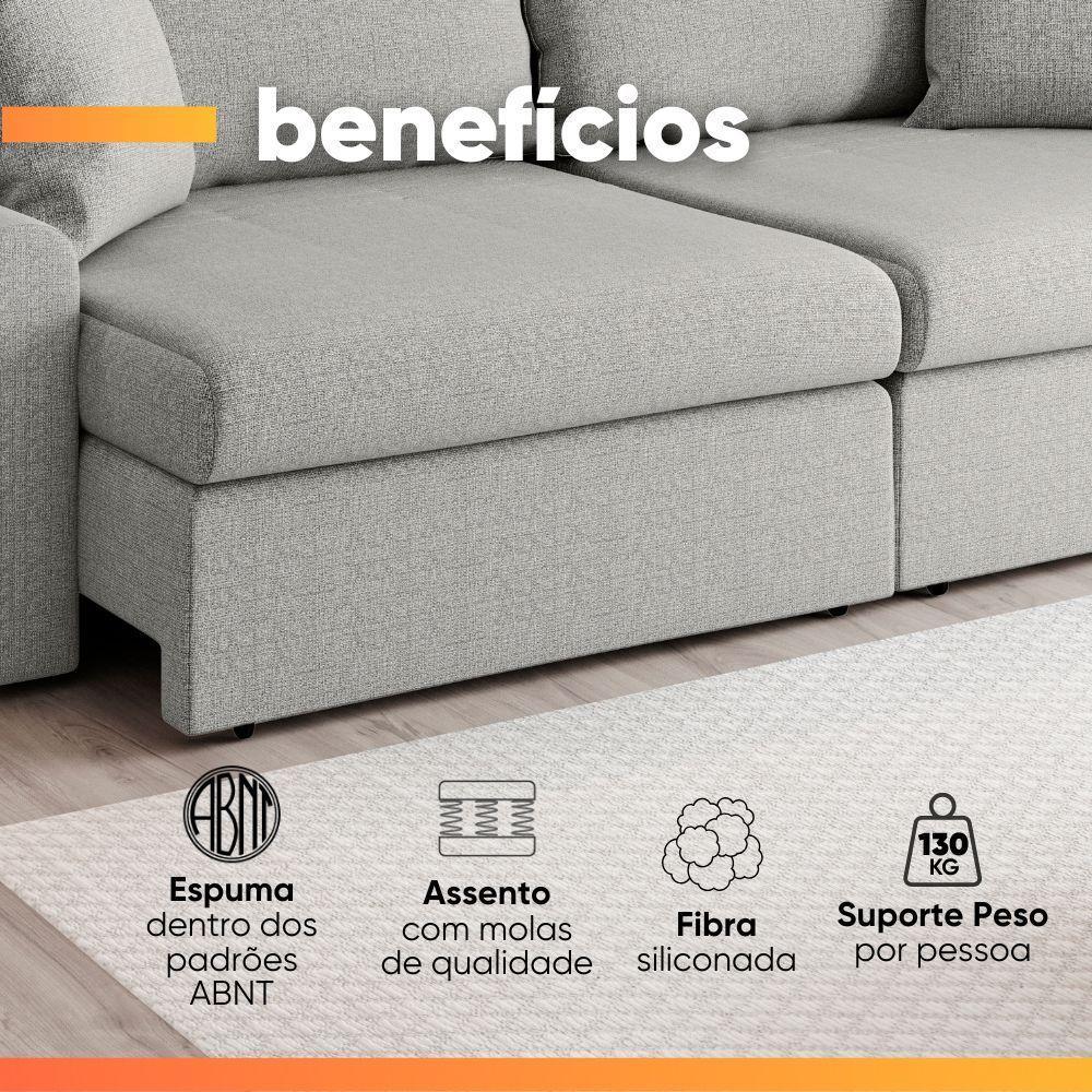 Sofá Cama Retrátil 3 Lugares 2,16m Com Almofadas Linho Baltik Cinza - 3