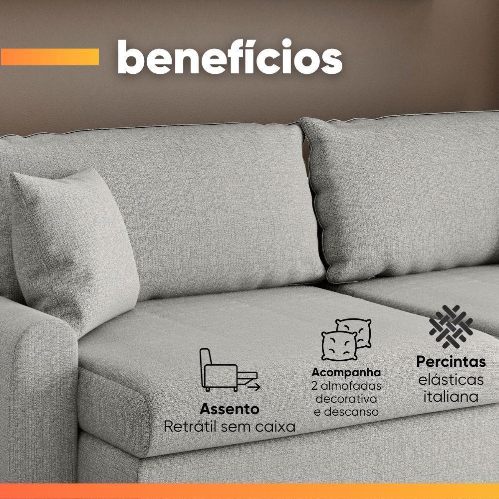 Sofá Cama Retrátil 3 Lugares 2,16m Com Almofadas Linho Baltik Cinza - 4