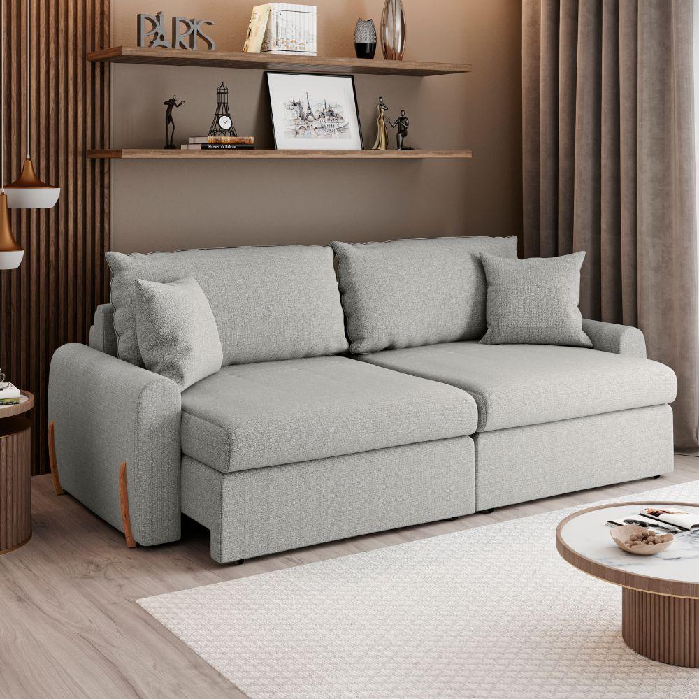 Sofá Cama Retrátil 3 Lugares 2,16m Com Almofadas Linho Baltik Cinza - 8