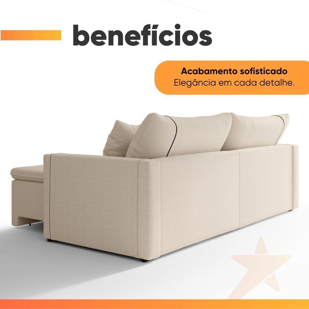 Sofá Cama Retrátil 3 Lugares 2,10m Com Almofadas Linho Focus Areia - 6