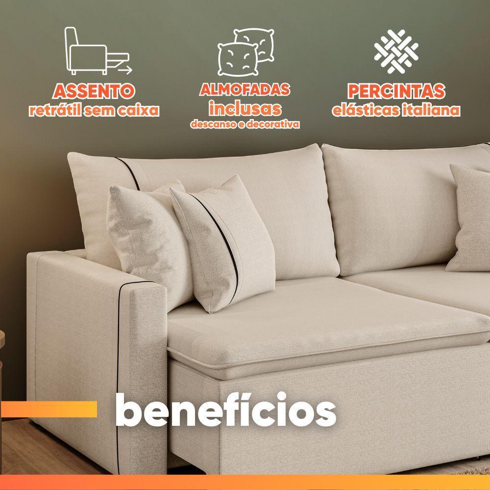 Sofá Cama Retrátil 3 Lugares 2,10m Com Almofadas Linho Focus Areia - 7