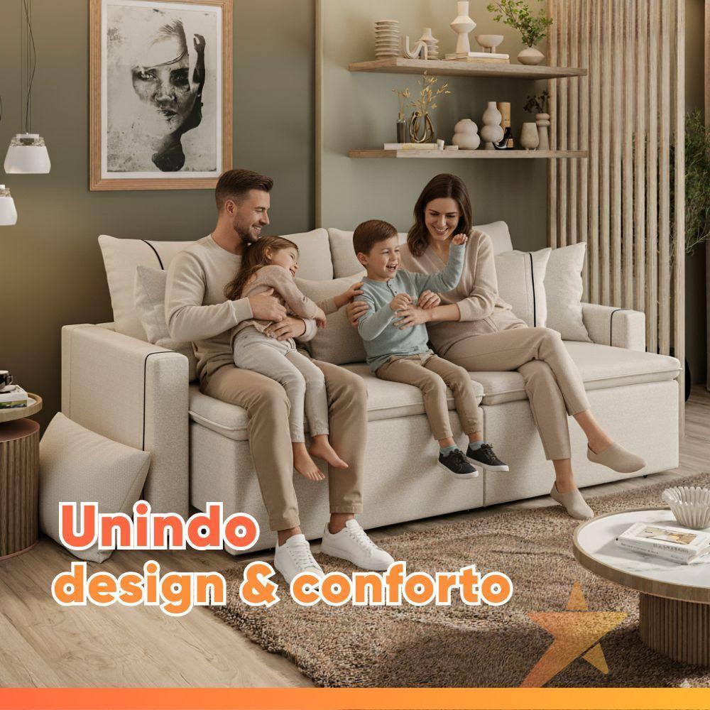 Sofá Cama Retrátil 3 Lugares 2,10m Com Almofadas Linho Focus Areia - 8