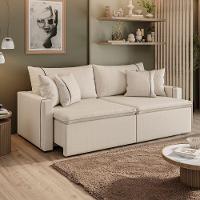 Sofá Cama Retrátil 3 Lugares 2,10m Com Almofadas Linho Focus Areia - 2