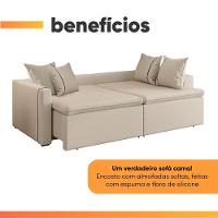 Sofá Cama Retrátil 3 Lugares 2,10m Com Almofadas Linho Focus Areia