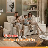 Sofá Cama Retrátil 3 Lugares 2,10m Com Almofadas Linho Focus Areia - 8