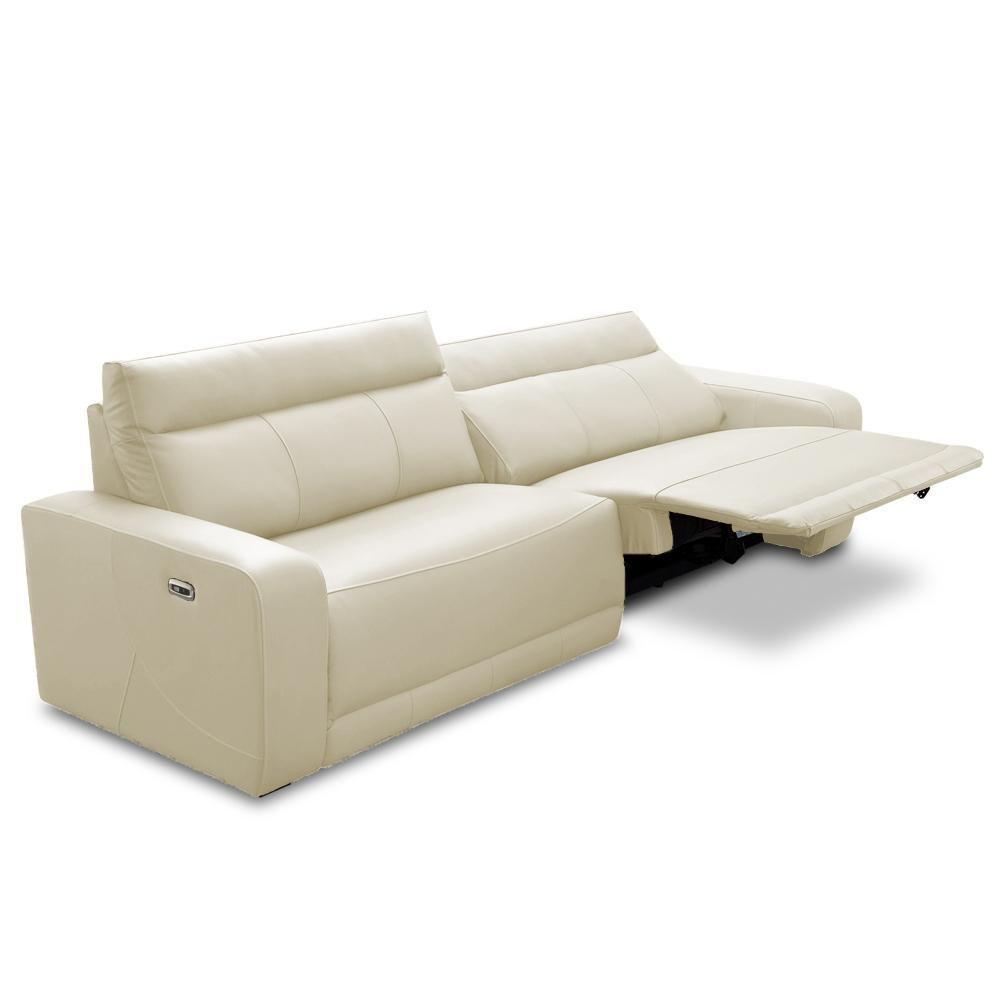 Sofá 3 Lugares Rettrátil Reclinável Elétrico 254cm Mazi L06 Couro Off White - Lyam Decor - 1