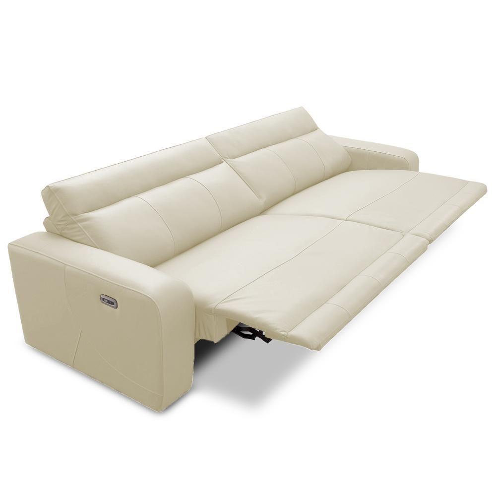 Sofá 3 Lugares Rettrátil Reclinável Elétrico 254cm Mazi L06 Couro Off White - Lyam Decor - 4