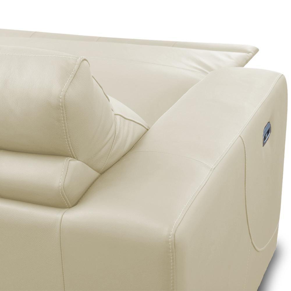 Sofá 3 Lugares Rettrátil Reclinável Elétrico 254cm Mazi L06 Couro Off White - Lyam Decor - 9