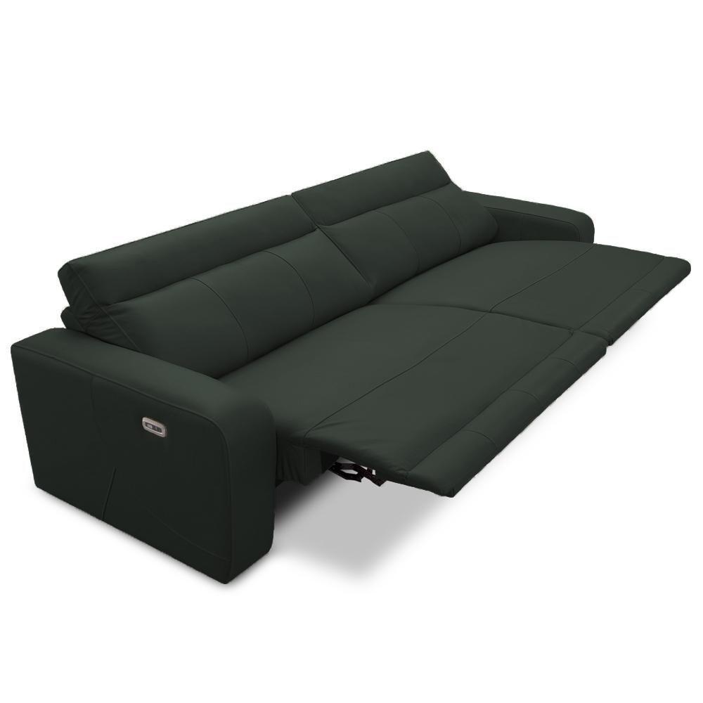 Sofá 3 Lugares Rettrátil Reclinável Elétrico 254cm Mazi L06 Couro Verde Escuro - Lyam Decor - 3