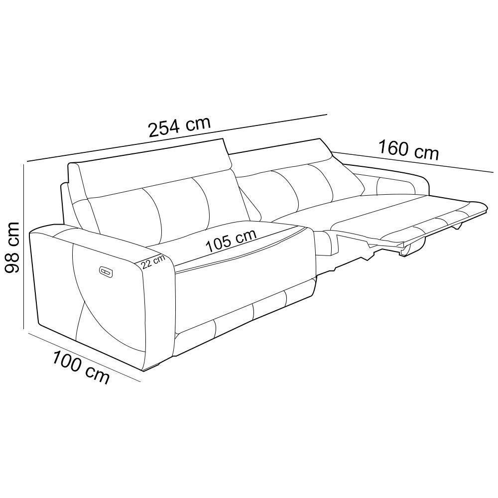Sofá 3 Lugares Rettrátil Reclinável Elétrico 254cm Mazi L06 Couro Marrom - Lyam Decor - 7