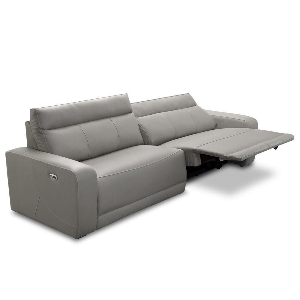 Sofá 3 Lugares Rettrátil Reclinável Elétrico 254cm Mazi L06 Couro Cinza - Lyam Decor - 1