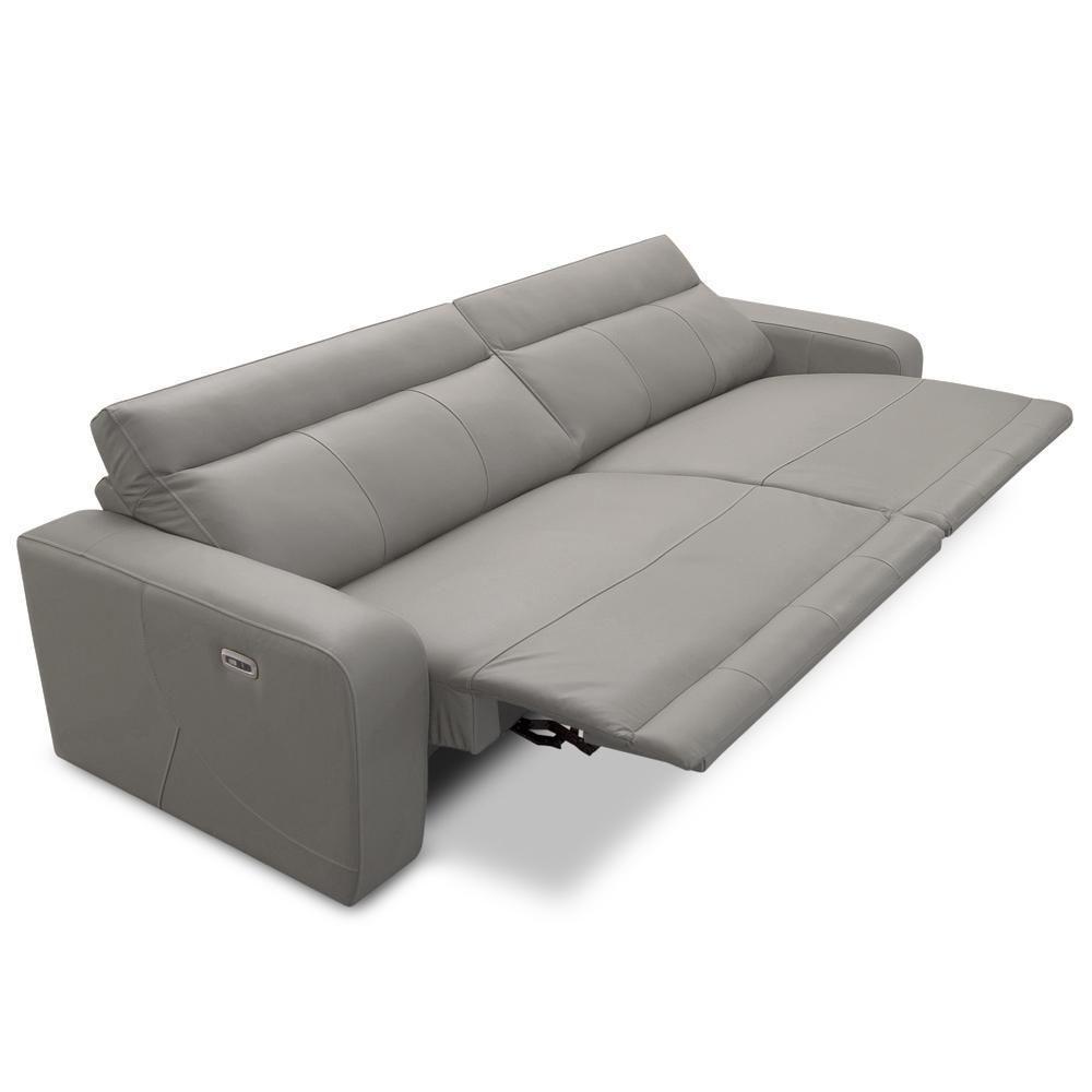 Sofá 3 Lugares Rettrátil Reclinável Elétrico 254cm Mazi L06 Couro Cinza - Lyam Decor - 4