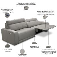 Sofá 3 Lugares Rettrátil Reclinável Elétrico 254cm Mazi L06 Couro Cinza - Lyam Decor - 6