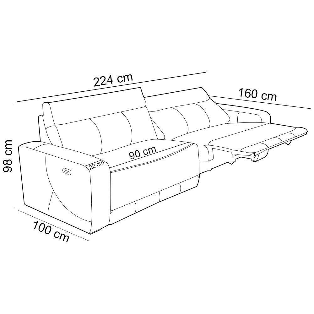 Sofá 3 Lugares Rettrátil Reclinável Elétrico 224cm Mazi L06 Couro Verde Escuro - Lyam Decor - 7