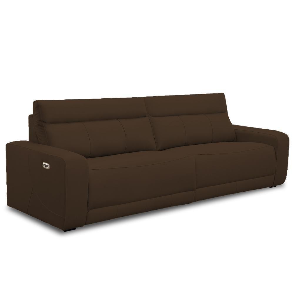 Sofá 3 Lugares Rettrátil Reclinável Elétrico 224cm Mazi L06 Couro Marrom - Lyam Decor - 2