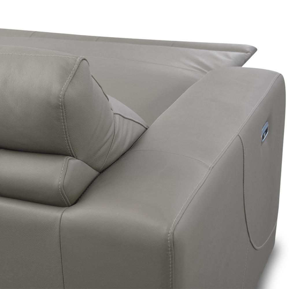 Sofá 3 Lugares Rettrátil Reclinável Elétrico 224cm Mazi L06 Couro Cinza - Lyam Decor - 6